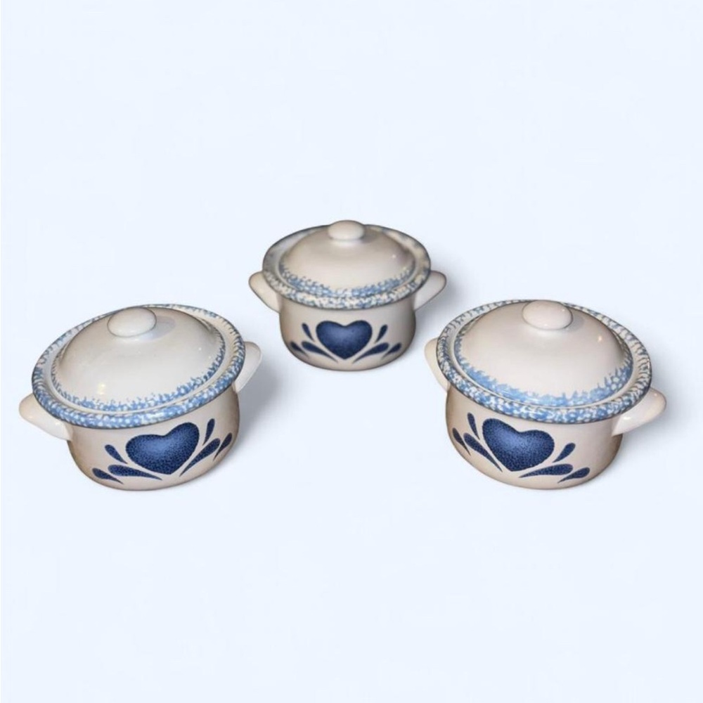 Blue Heart Pattern Mini Ceramic Pots - Picture 2 of 6